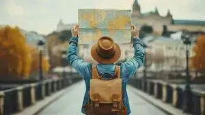 Voyageur en train de regarder sa carte pour son tour du monde