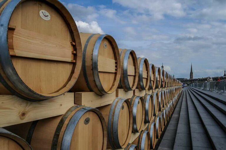 mur de barriques de vins pour une activité oenologique à Bordeaux