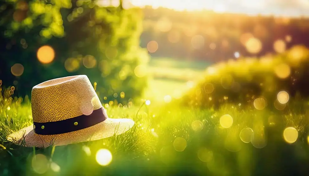 chapeau dans un champ pour un weekend en famille à la campagne