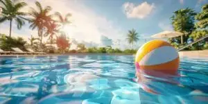 Ballon flottant dans une piscine d'un club de vacances sous le soleil