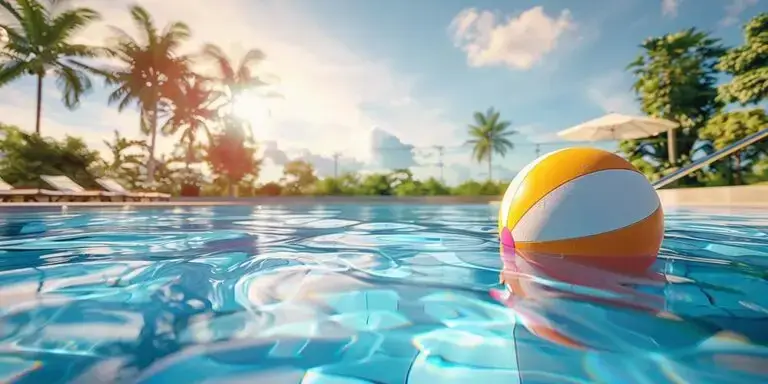 Ballon flottant dans une piscine d'un club de vacances sous le soleil