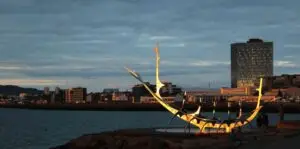 coucher de soleil sur Reikjabvik en novembre