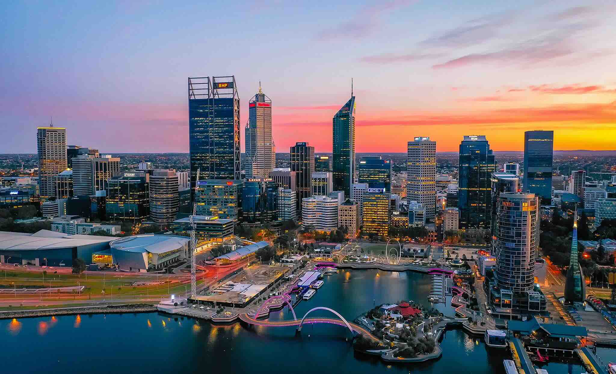 Centre ville de Perth au coucher du soleil