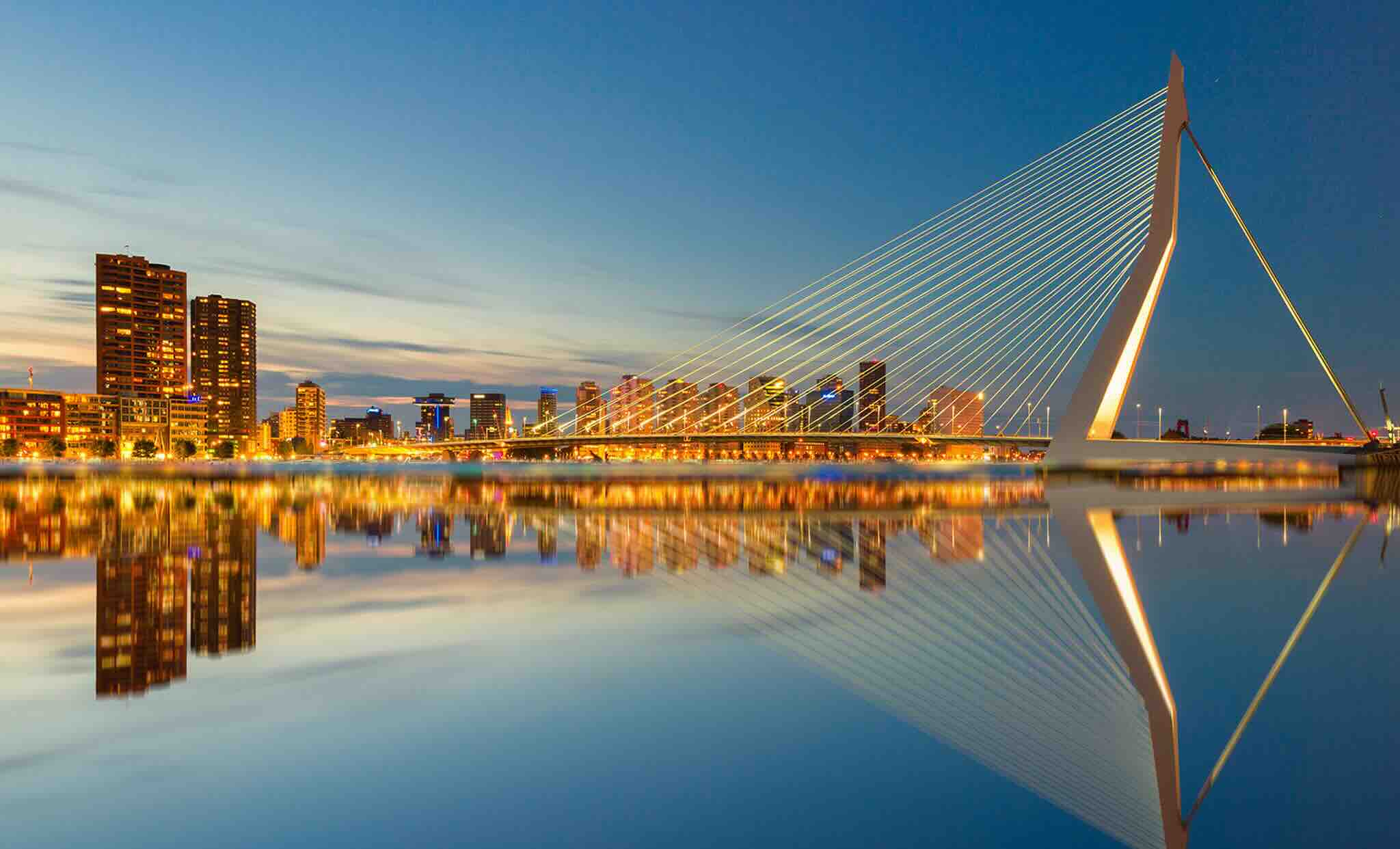 Rotterdam et son pont en fin de journée