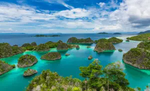 Panorama sur les îles caractéristiques de Raja Ampat en Indonésie