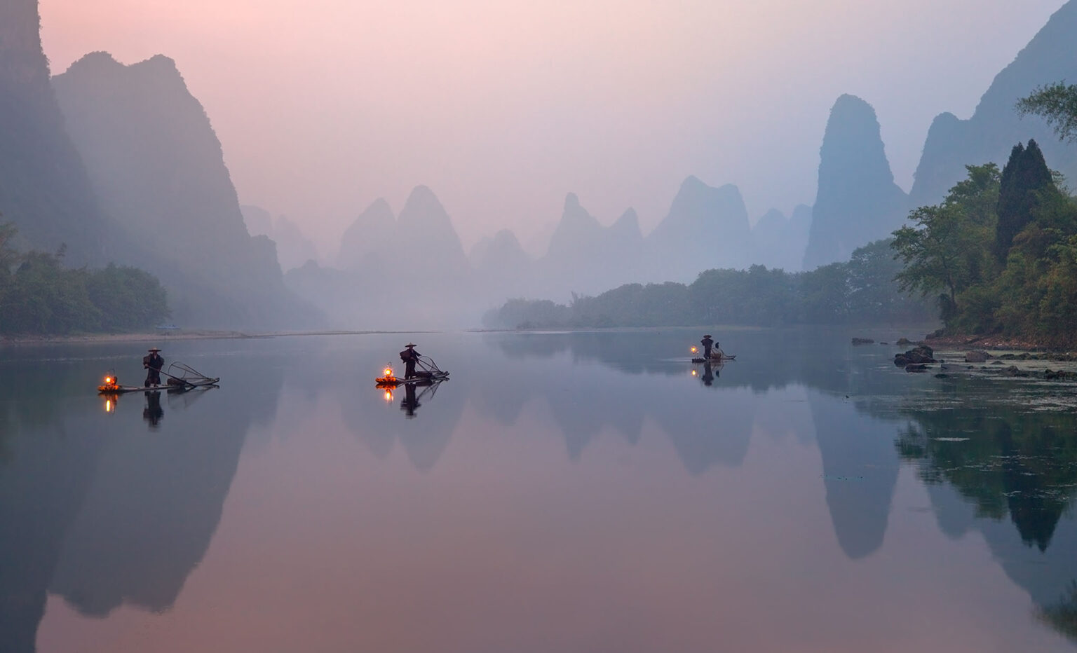 Scène mystique sur la rivière Li en Chine