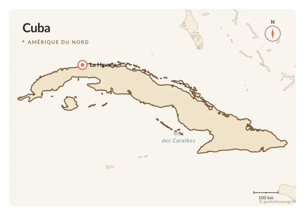 Carte vierge de Cuba et sa capitale La Havane